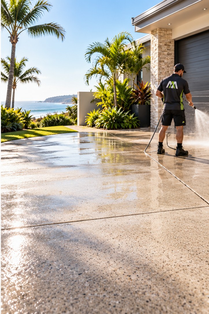Clean driveway after pressure washing