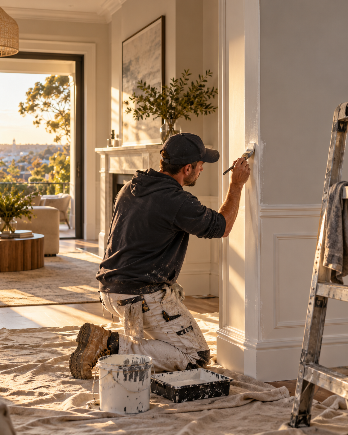 Professional painter finishing interior trim