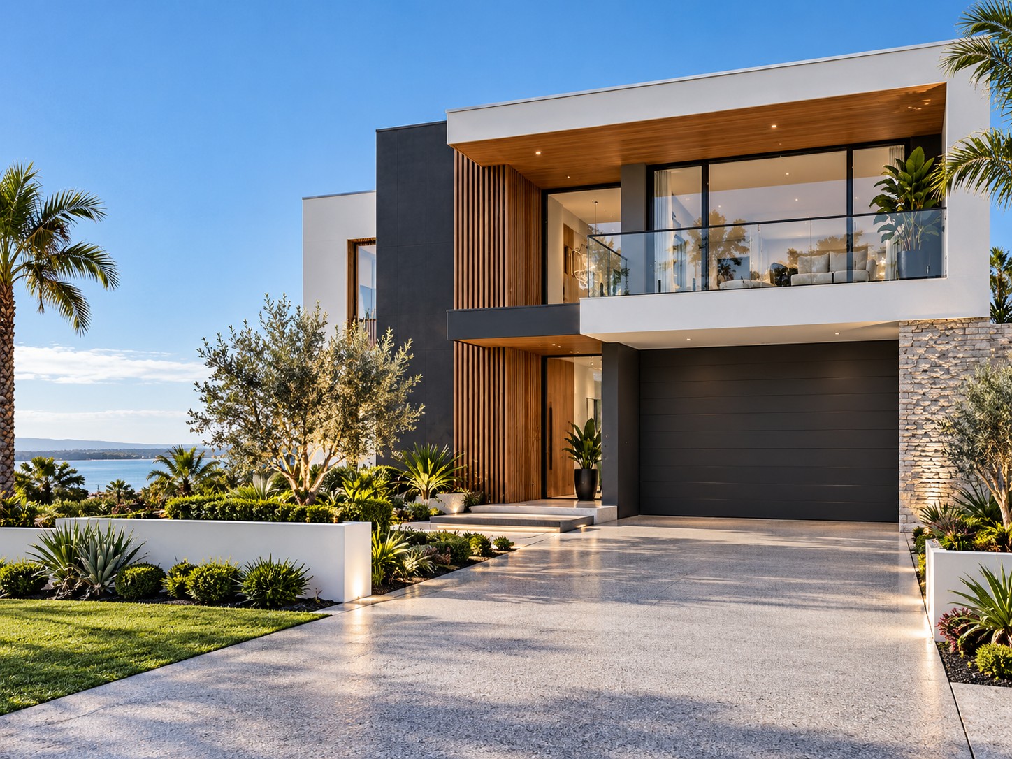 Luxury custom home exterior in daylight