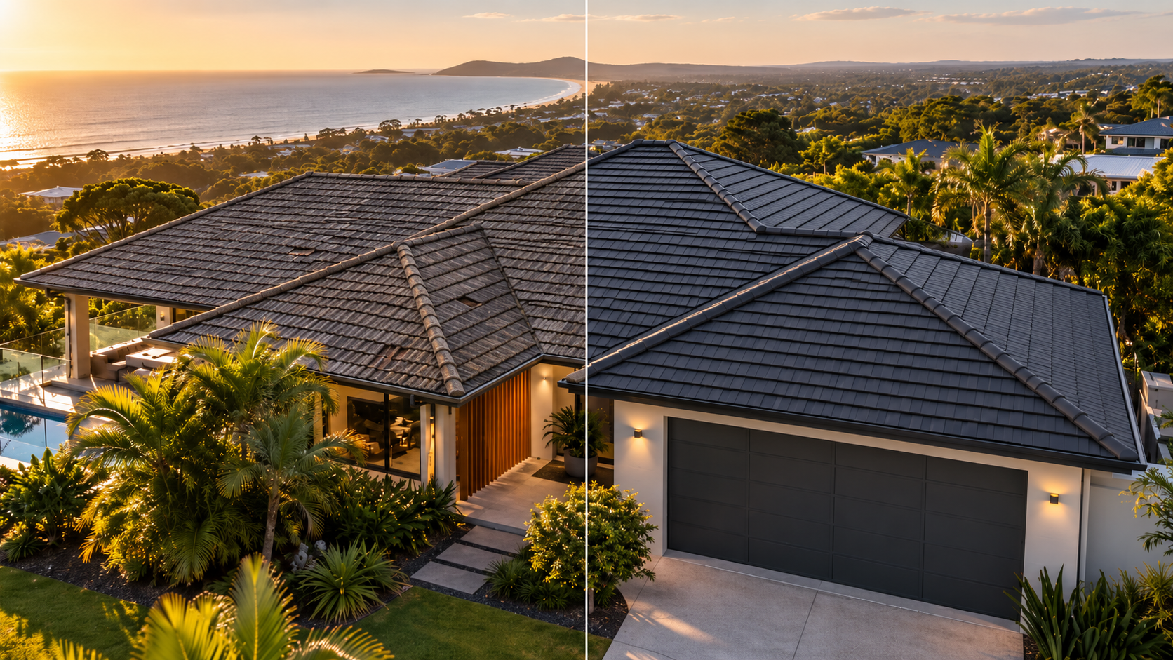 Before and after roof restoration comparison