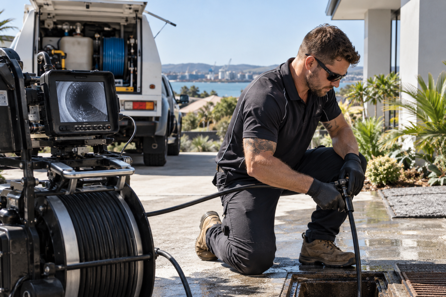 Drain inspection equipment in use