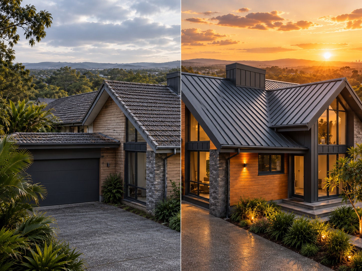 Before and after roof replacement transformation