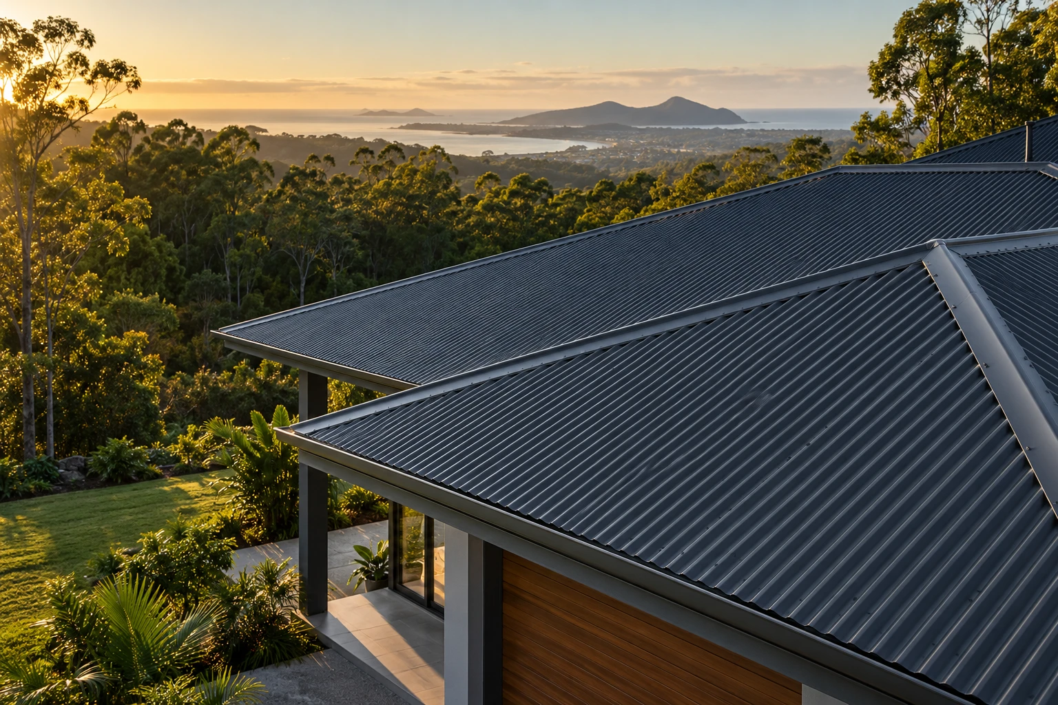 Architectural concept of a finished metal roof in a Queensland landscape
