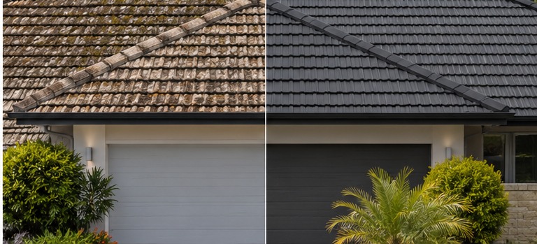 Before and after roof restoration comparison
