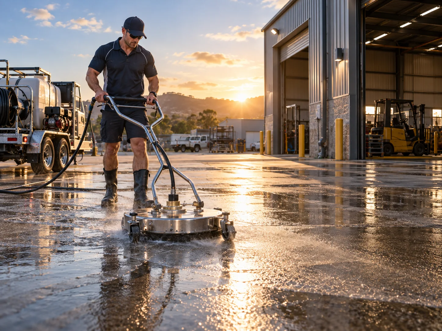 Industrial surface cleaning at a commercial facility