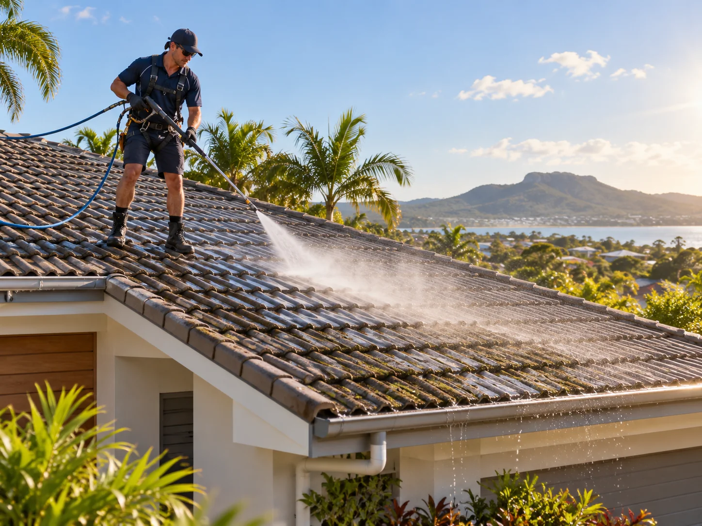 Roof cleaning on a Queensland home